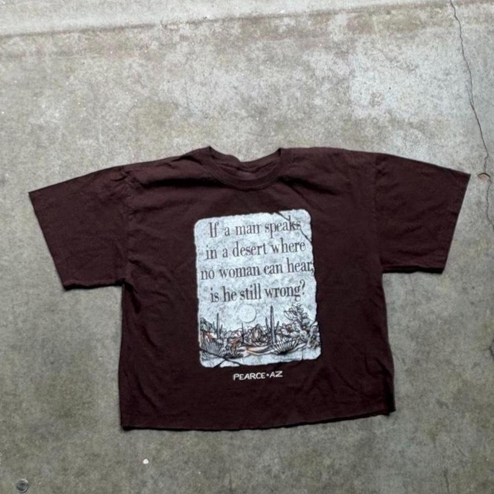 Brown vintage y2k if a man funny graphic tee  Women's size small cropped